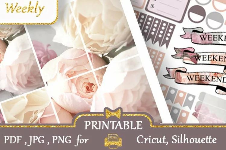 MAMBI planner stickers Weekly Beige flowers peonies Gray