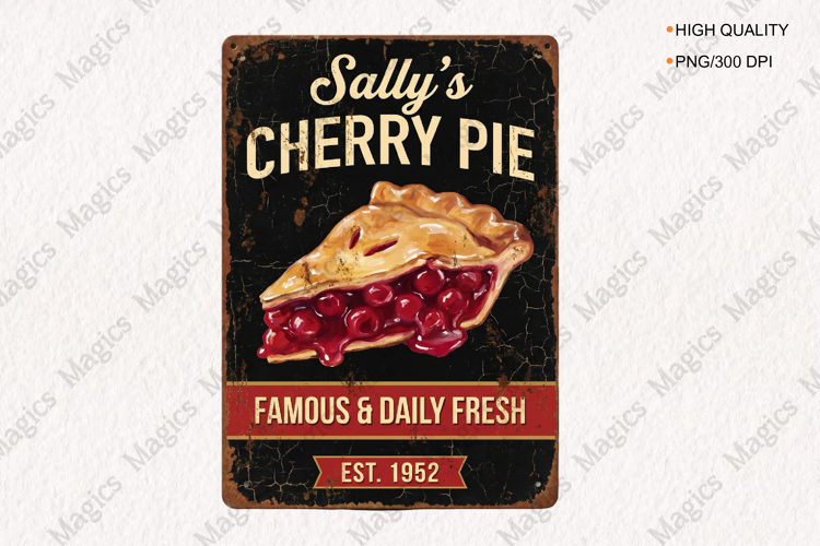 Sally's Cherry Pie Vintage Sign PNG,