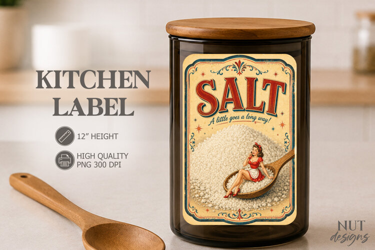 Pin up girl Vintage Salt Pinup Kitchen Label pantry label example image 1