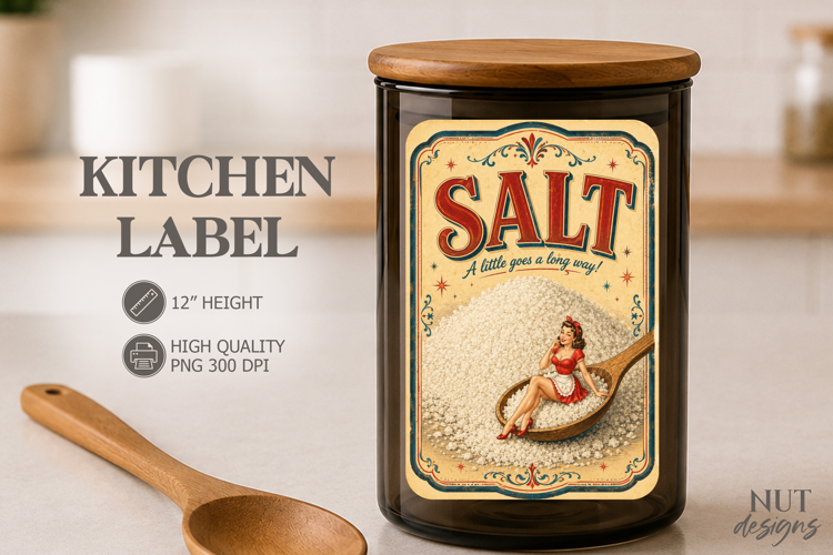 Pin up girl Vintage Salt Pinup Kitchen Label pantry label
