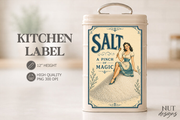 Pin up girl Vintage Salt Pinup Kitchen Label pantry label example image 1