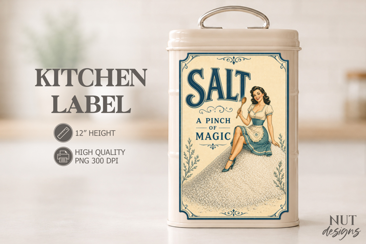 Pin up girl Vintage Salt Pinup Kitchen Label pantry label