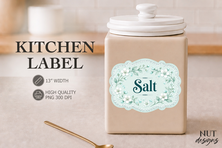 Vintage Aqua Salt Floral Kitchen Label Pantry Label