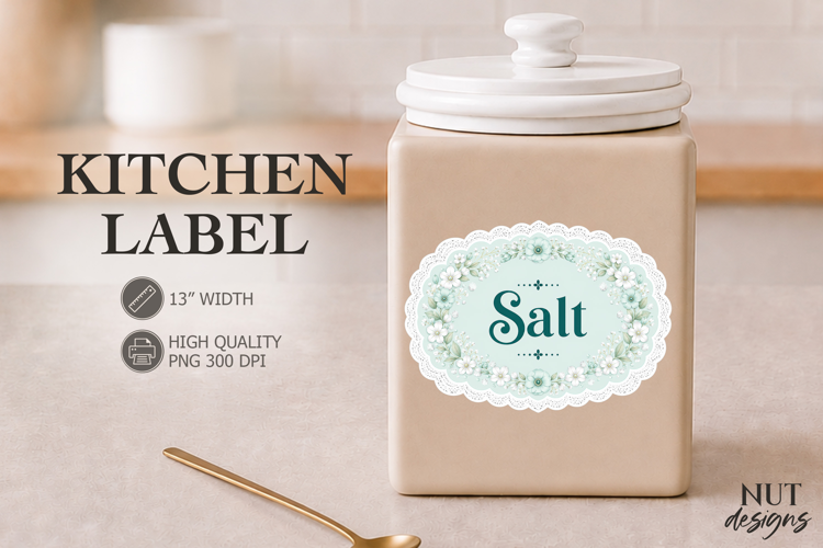 Vintage Aqua Salt Floral Kitchen Label Pantry Label
