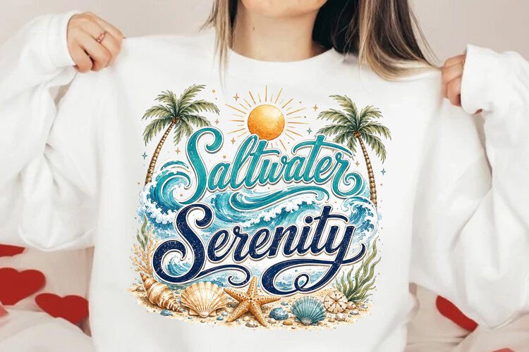 Saltwater Serenity Beach Saying PNG example image 1