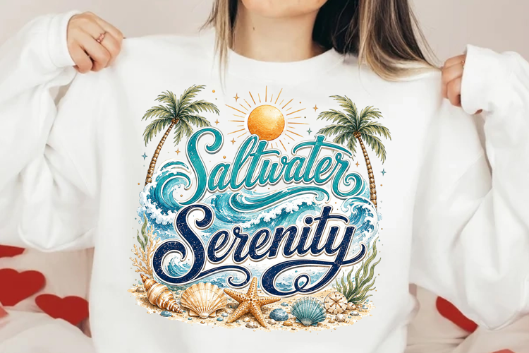 Saltwater Serenity Beach Saying PNG