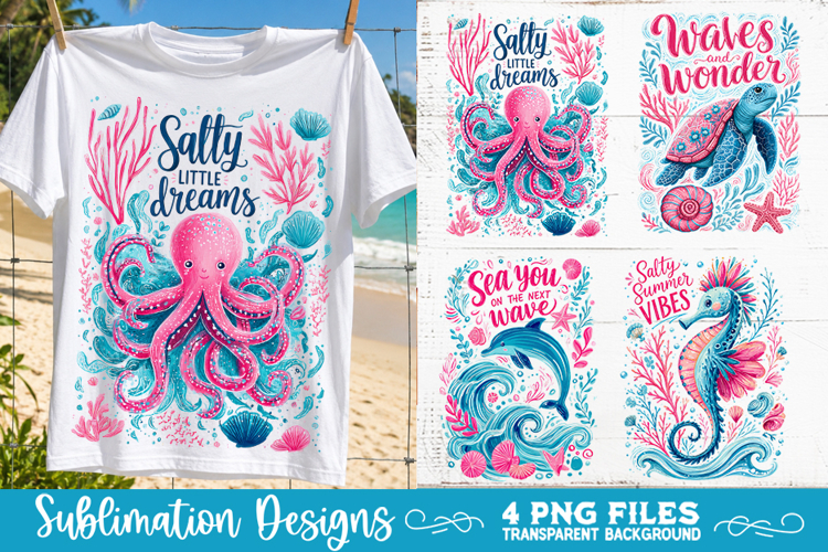 Boho sea creatures sublimation PNG, Ocean creatures 4 PNG