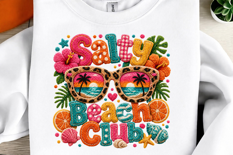 Salty Beach Club Sublimation Design Preppy Summer Collage