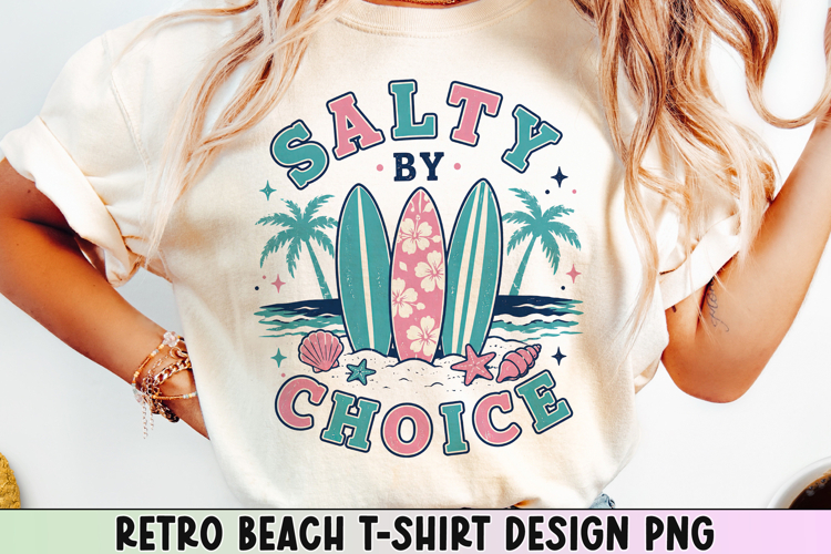 Retro Beach T Shirt Design, Distressed Coastal Sublimation.