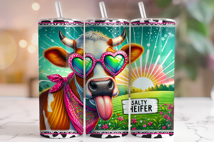 Salty Heifer Tumbler Wrap, Funny Cow Tumbler PNG, Western