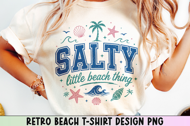 Retro Beach T Shirt Design, Distressed Coastal Sublimation.