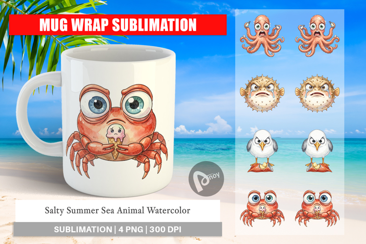 Salty Summer Sea Animal Mug Wrap