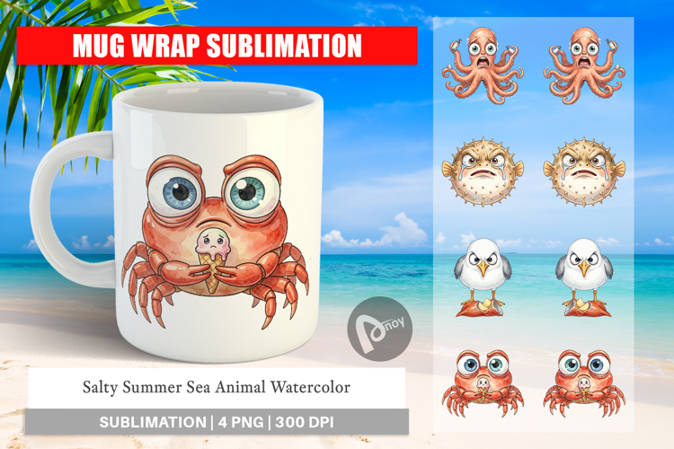 Salty Summer Sea Animal Mug Wrap
