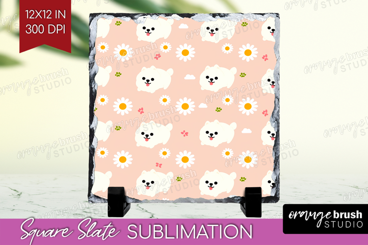 Samoyed Dog Slate PNG Cute Chibi Puppy Square Slate