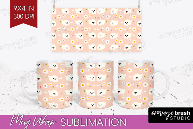 Samoyed Dog Mug Wrap Cute Chibi Puppy Mug PNG Sublimation