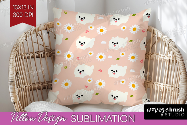Samoyed Dog Pillow Sublimation Cute Chibi Puppy Pillow Cover