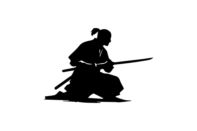 Samurai Defensive Crouch Silhouette Illustration Design