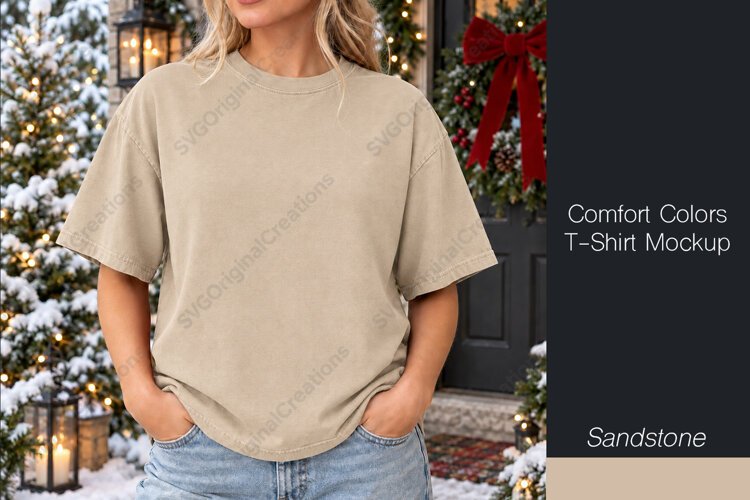 Comfort Colors 1717 t-shirt mockup - Sandstone Color example image 1