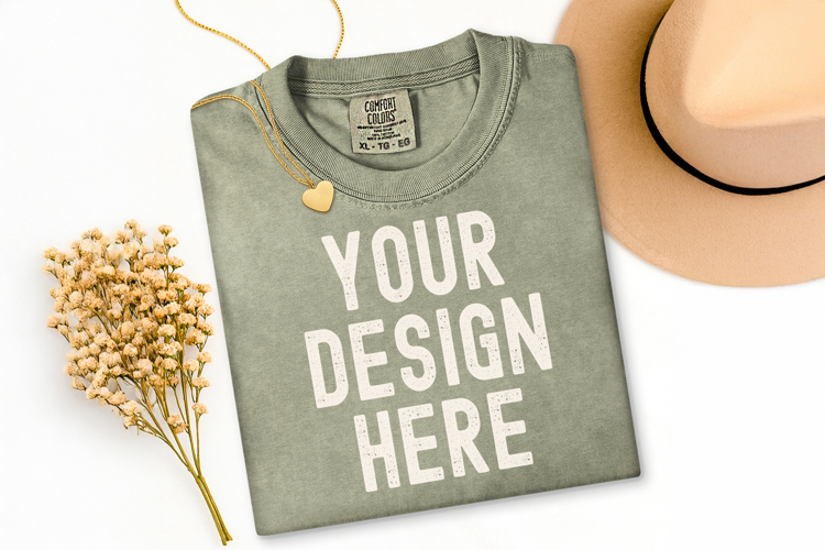 Comfort Colors C1717 Sandstone Shirt Mockup, Flat Lay Mockup