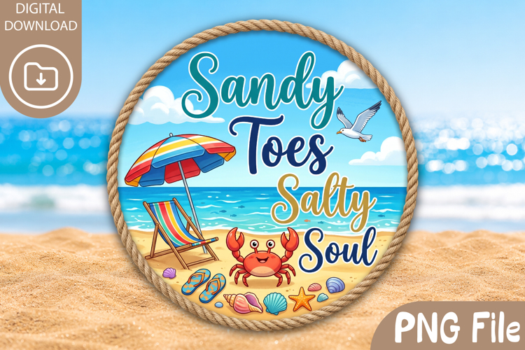 Sandy Toes Salty Soul Sublimation, Round Summer PNG