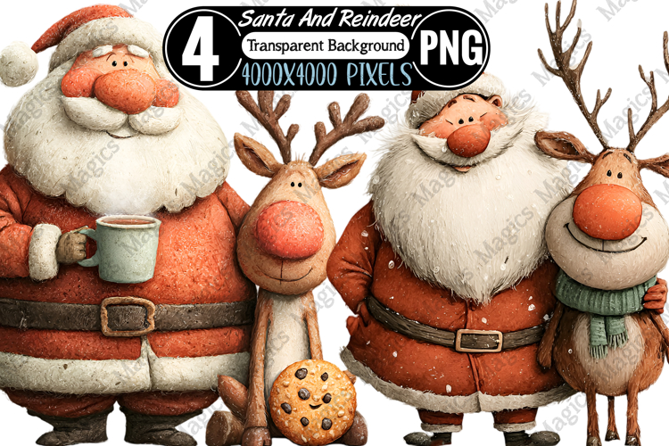 Santa And Reindeer Clipart Sublimation