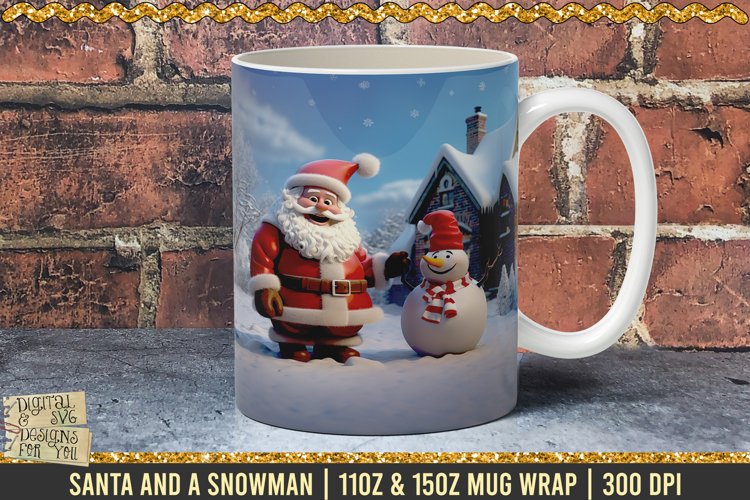 Santa and Snowman - Christmas Mug Wrap / Christmas Deer PNG example image 1