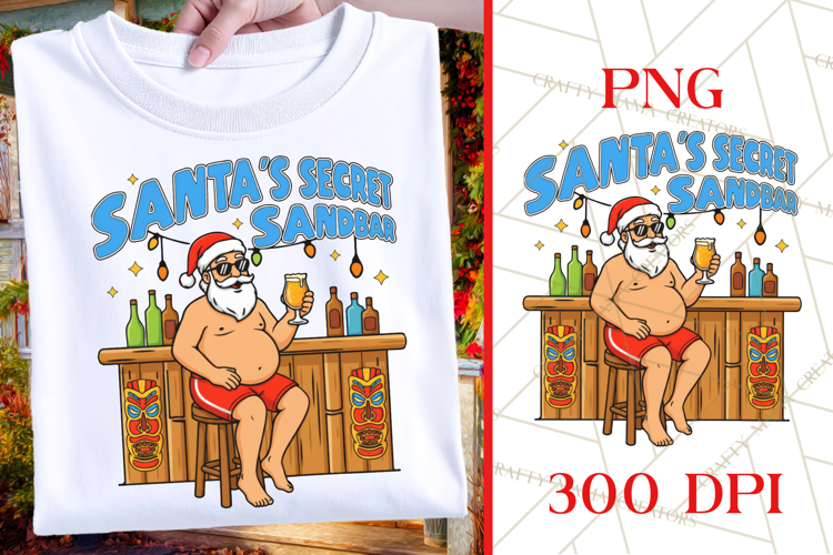 Santa Secret Sandbar| Beach Christmas PNG | Tiki Bar