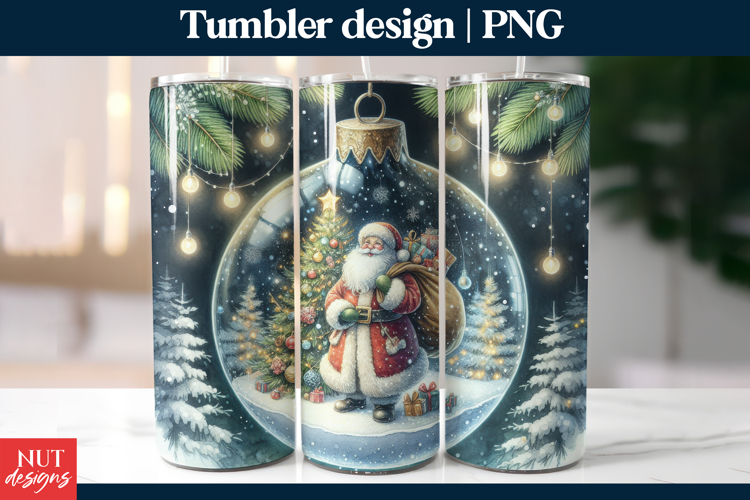Cute Christmas tumbler 20oz, Santa Snow bauble Tumbler wrap