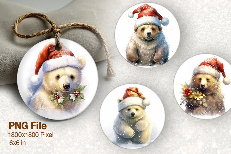 Christmas Ornament Round Circle Santa Bear Decorate Design example image 1