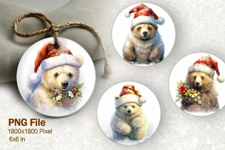 Christmas Ornament Round Circle Santa Bear Decorate Design