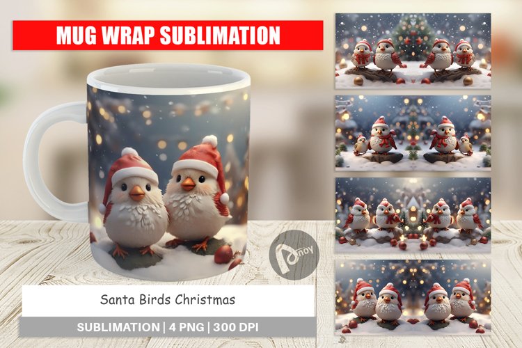 Mug sublimation design Santa Birds Christmas