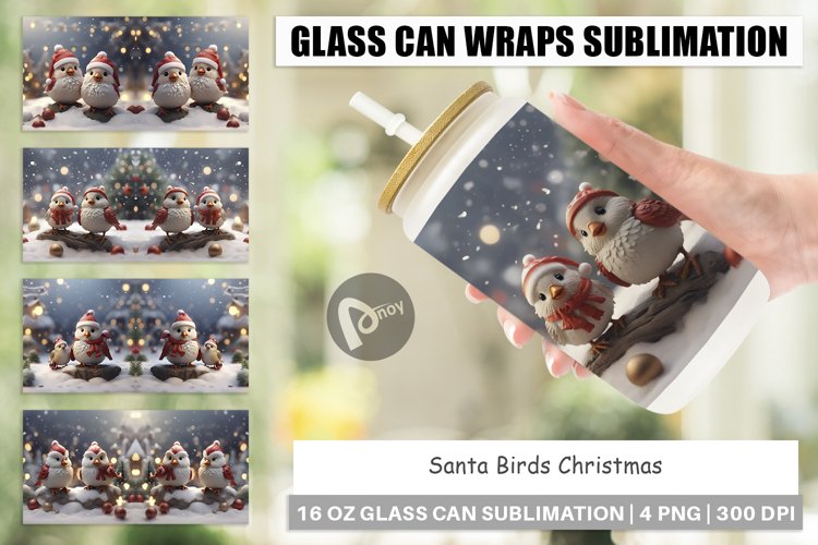 Glass Can Wraps Santa Birds Christmas