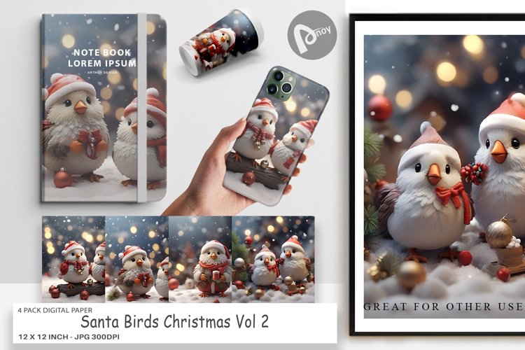 Digital Paper Santa Birds Christmas