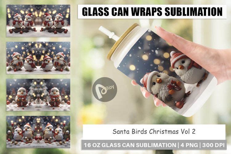 Glass Can Wraps Santa Birds Christmas