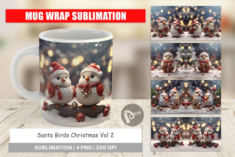 Mug sublimation design Santa Birds Christmas