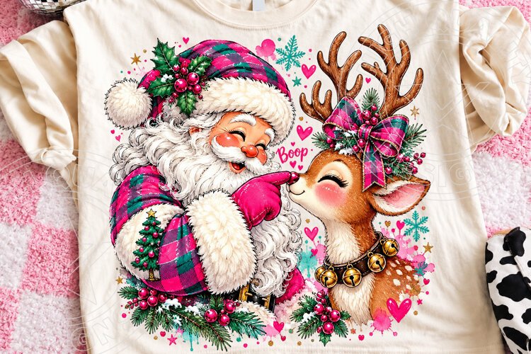 Santa Boop Reindeer Sublimation PNG, Cute Christmas Santa an example image 1
