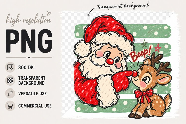 Boop png, Cute Santa Reindeer Christmas Sublimation Design example image 1