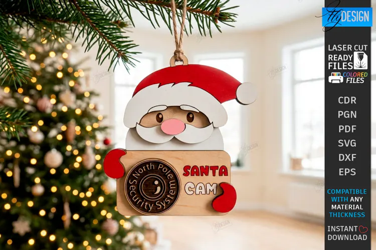 3D Christmas Santa Cam Ornament Laser Cut | Santa Claus SVG