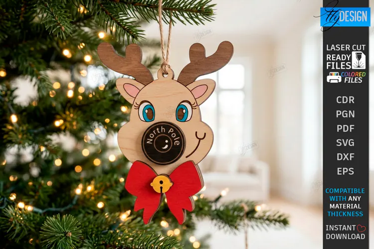 3D Christmas Santa Cam Ornament Laser Cut | Reindeer Laser
