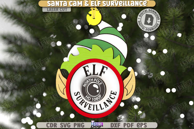 Santa Cam Laser Cut| Elf Surveillance SVG|Christmas Ornament