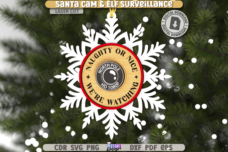 Santa Cam Laser Cut| Elf Surveillance SVG|Christmas Ornament