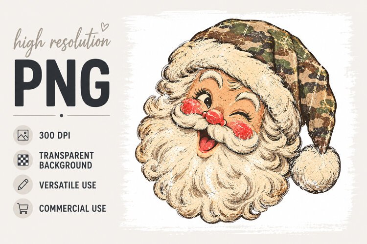 Camo Santa png, Retro Christmas Clipart example image 1