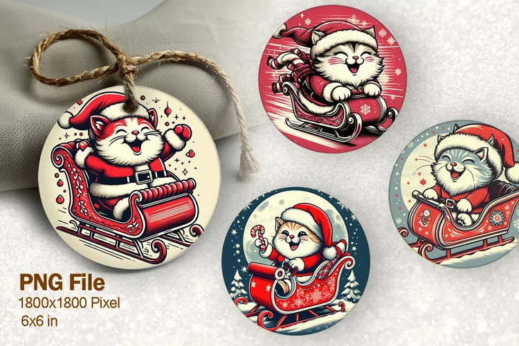 Christmas Ornament Round Circle Santa Cat Decorate Design