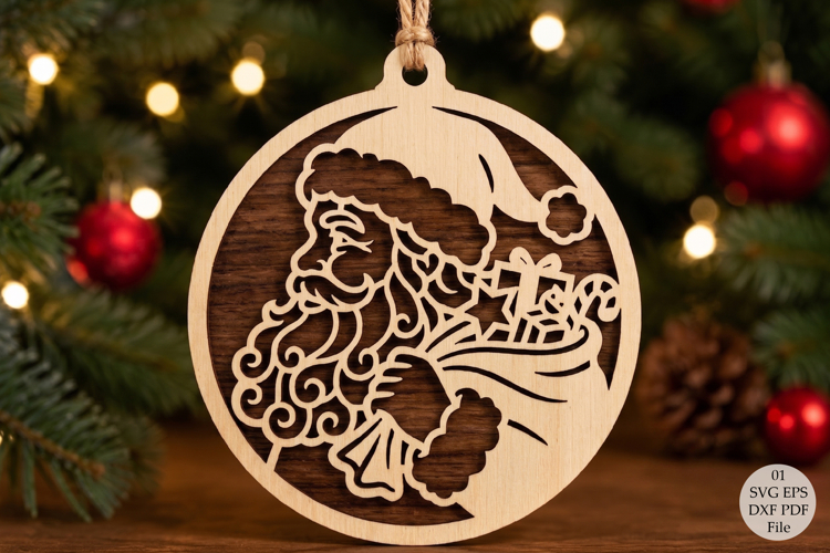 Santa Christmas Ornament SVG,Rustic Holiday Round Ornament