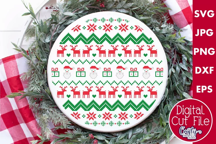 Santa Ugly Christmas Sweater Round Sign Svg