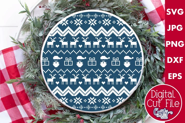 Santa Single Color Ugly Christmas Sweater Round Sign Svg