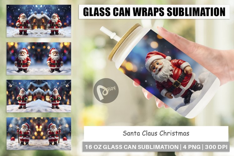Glass Can Wraps Santa Claus Christmas