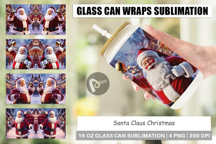 Glass Can Wraps Holiday Santa Claus