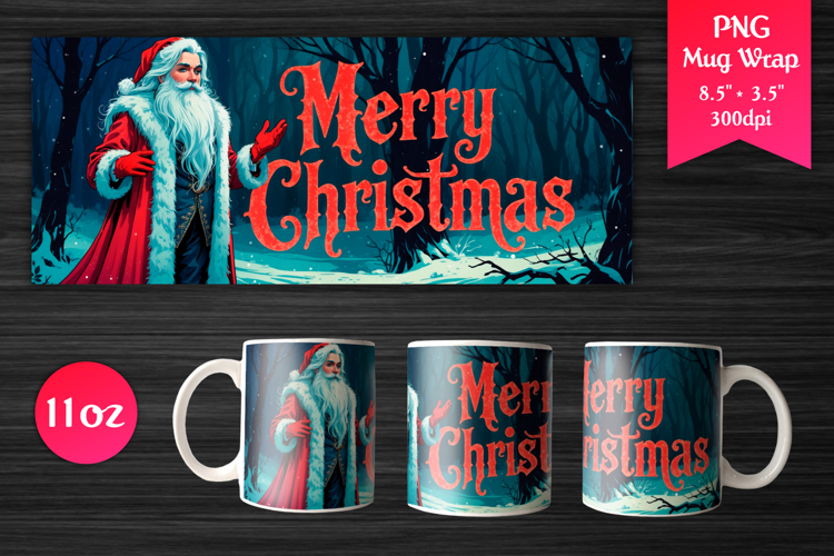 Santa Claus Christmas 11oz Mug Wrap | Merry Christmas PNG