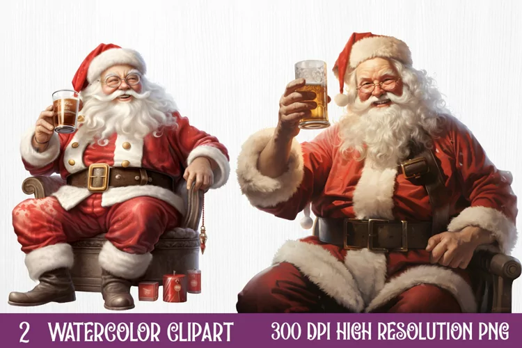 Watercolor Santa Claus Sublimation Clipart, Santa PNG
